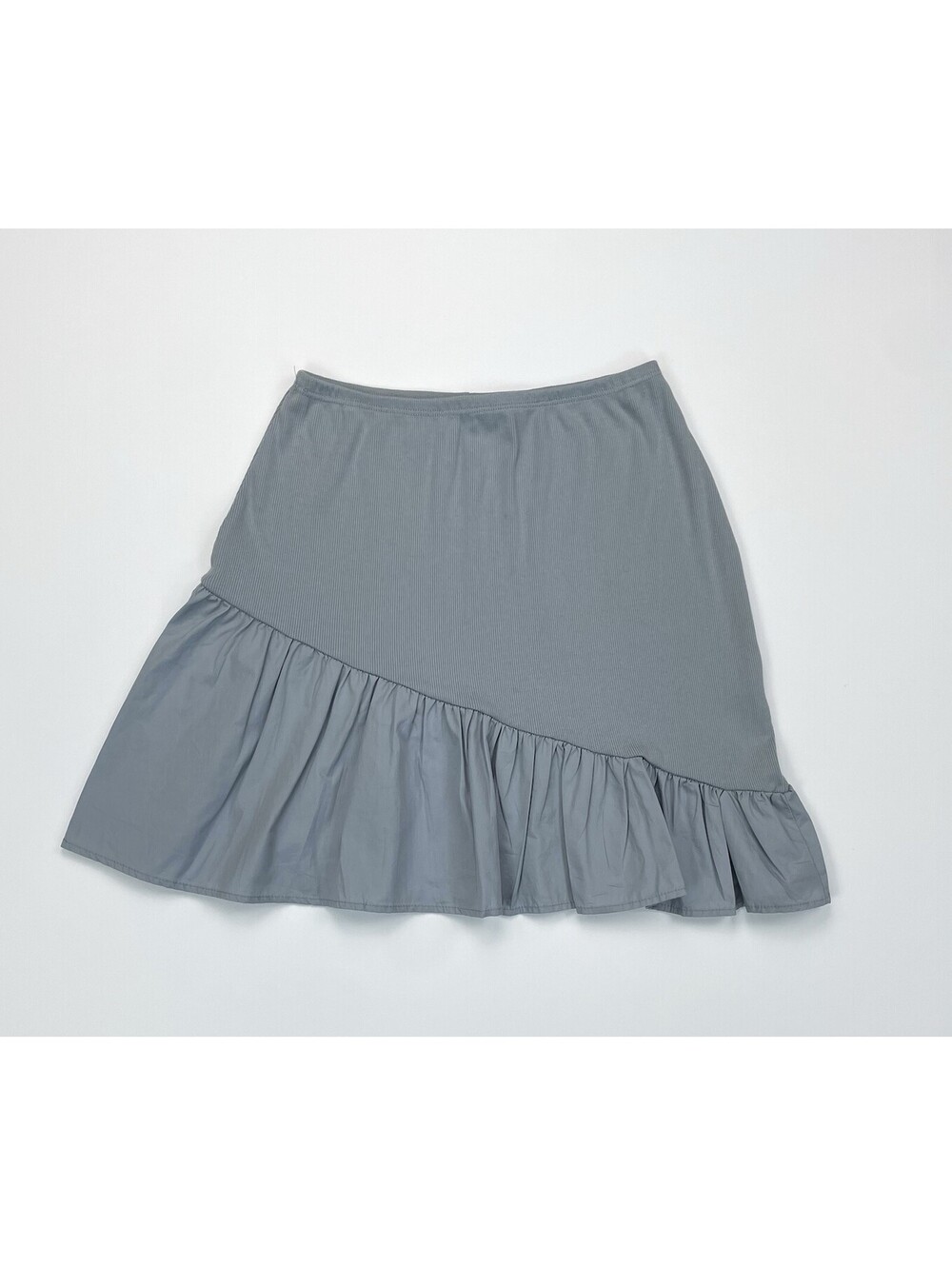 Lisa Says Gah Millie Skirt XS Grey Blue Asymmetrical Ruffle Ribbed Mini Skirt